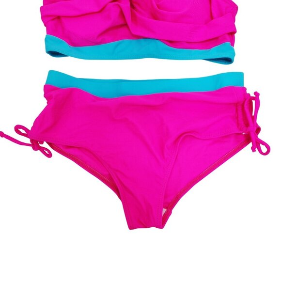 Two-Piece Pink & Blue Girls Swimsuit With Adjustable Straps Size 13 14 y - Picture 5 of 6